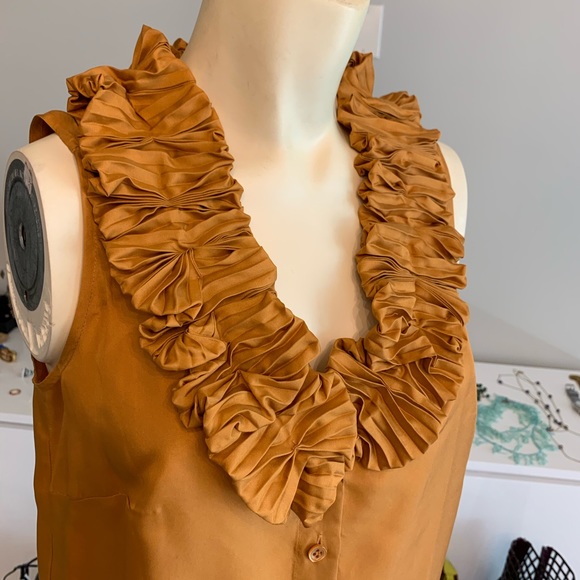 J. Crew SILK golden ruffle trim sleeveless blouse - Picture 7 of 11